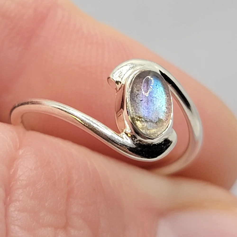 Blue Fire Labradorite 925 Sterling Silver Genuine Gemstone Ring Dainty